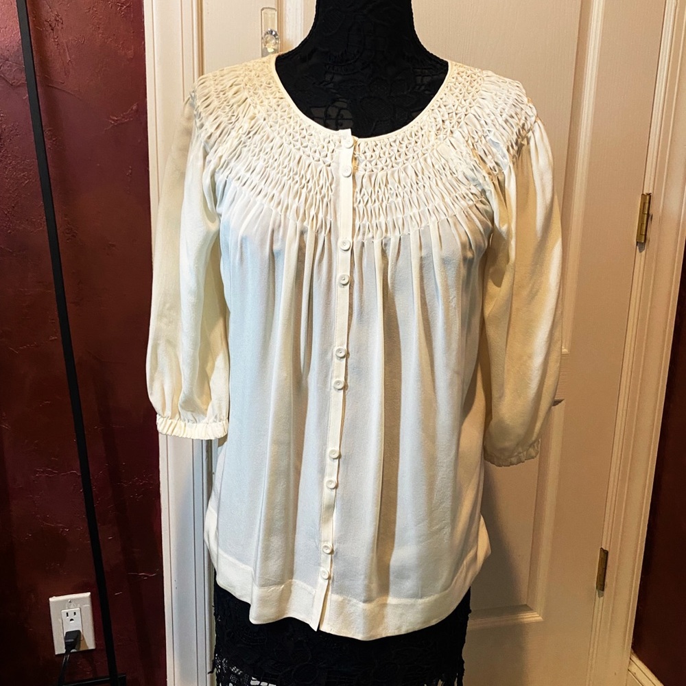 NWT Vince White Silk Blouse with Rouching